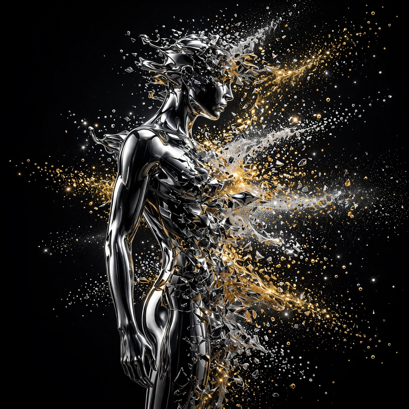 chrome figure shattering into gold — artwork for Dance (Radio Edit)